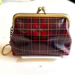 New Patricia Nash Large Borse Leather Coin Purse Red Tartan Plaid